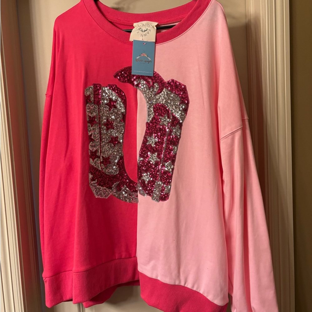 Pink and Silver Sequin Lightweight Sweatshirt